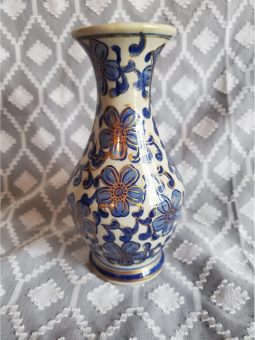 Vtg Blue/gold Vase